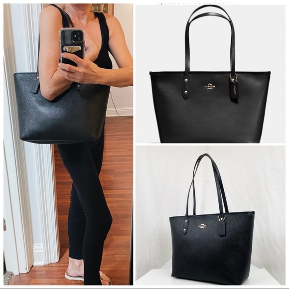 Coach Handbags - LIKE NEW! Coach Black Saffiano Zipper Top City Tote Shoulder Bag